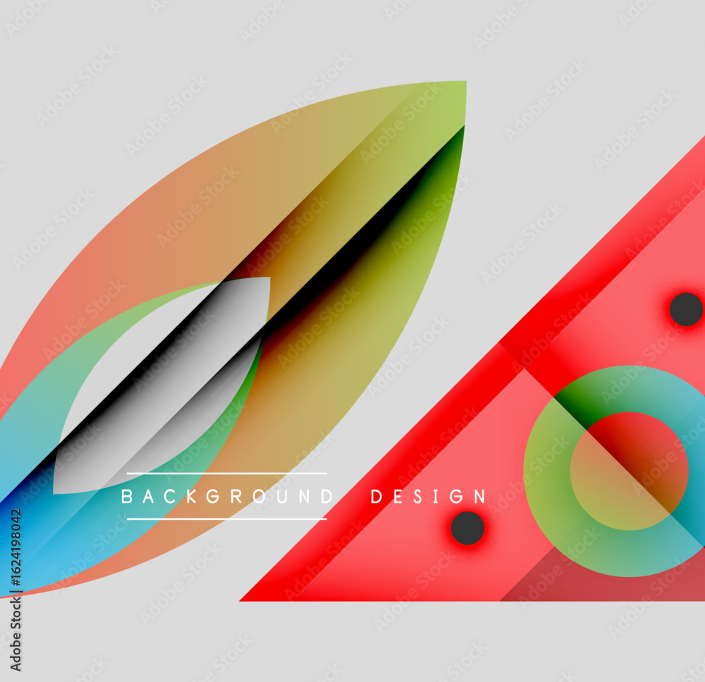 Poster abstract design features vibrant shapes, gradients, overlapping layers. modern composition with dyna