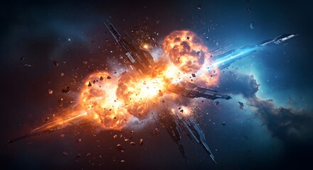 Abstract background with fire particles and sparks, smoke, debris and noise after natural disaster, catastrophe or bomb explosion. War, military operation concept