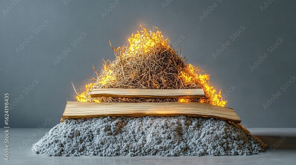 Poster natural materials layout with straw and logs on textured surface