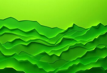 Intricate layered green paper cutouts form abstract hills and valleys ,   geometric,  design