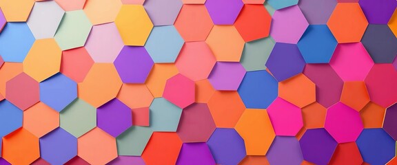 Interlocking hexagons forming a tessellated, multicolored geometric pattern, illusion, illustration
