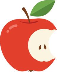 Bitten red apple with leaf healthy food icon