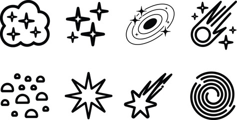Collection of Star Icons, Galaxy, Falling Star and Nebula Illustrations