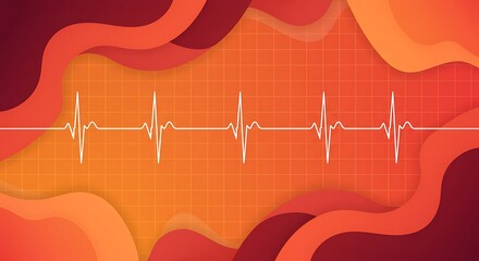 Red-Orange Medical Presentation Template with Heartbeat Line and Fluid Abstract Design