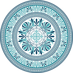 Vector colored classic Greek round ornament. Circle of Ancient Greece and the Roman Empire. Byzantine painting of walls, floors and ceilings. Decoration of European palaces.
