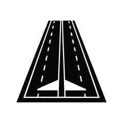 Black and white illustration of an airport runway with directional guidance markings