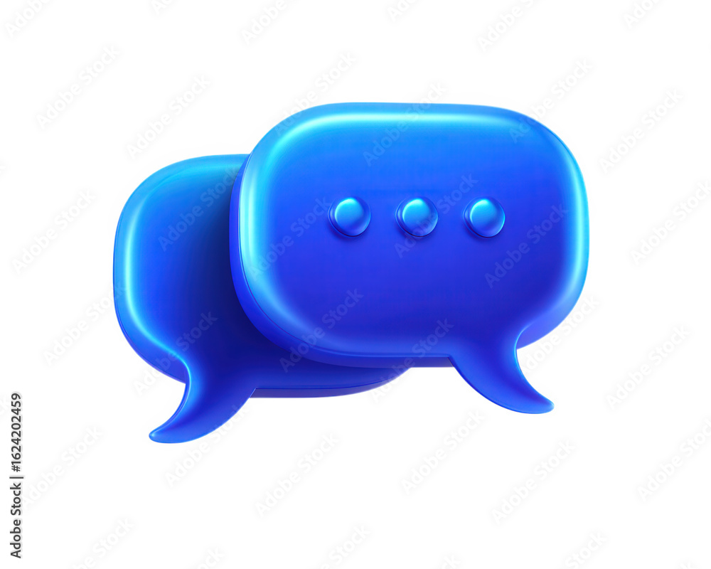 Aufkleber blue chat bubble icon with three dots, symbolizing messaging and communication, glowing with modern 