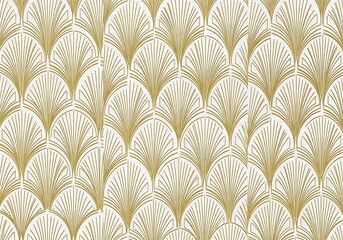 Golden art deco stylized scallop pattern radiating luxury and vintage charm wallpaper
