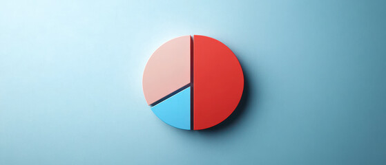 Pie chart with red, blue, and pink segments on light blue background showing data distribution in clean and simple style