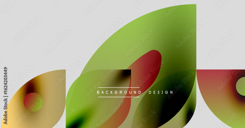 Poster abstract shapes overlap, creating vibrant color gradients. modern design elements suggest fluidity, 