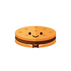 Cute, cartoon sandwich cookie with a bowtie, flat design.