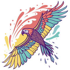 Obraz premium Illustration of a colorful parrot perched on a tree 