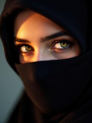 Naklejka premium Close-up portrait of a woman wearing a hijab and face covering