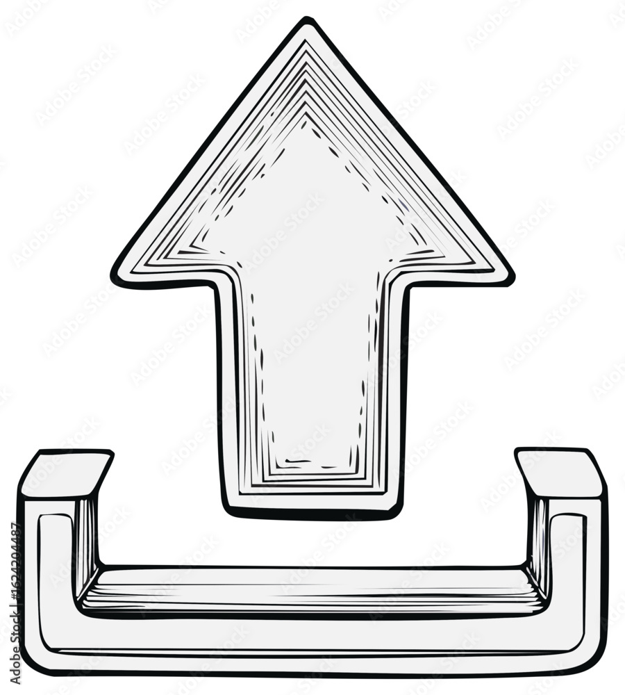 Aufkleber hand-drawn upload arrow icon with parallel lines for a modern graphic design