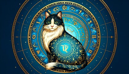 Cat in Zodiac Circle