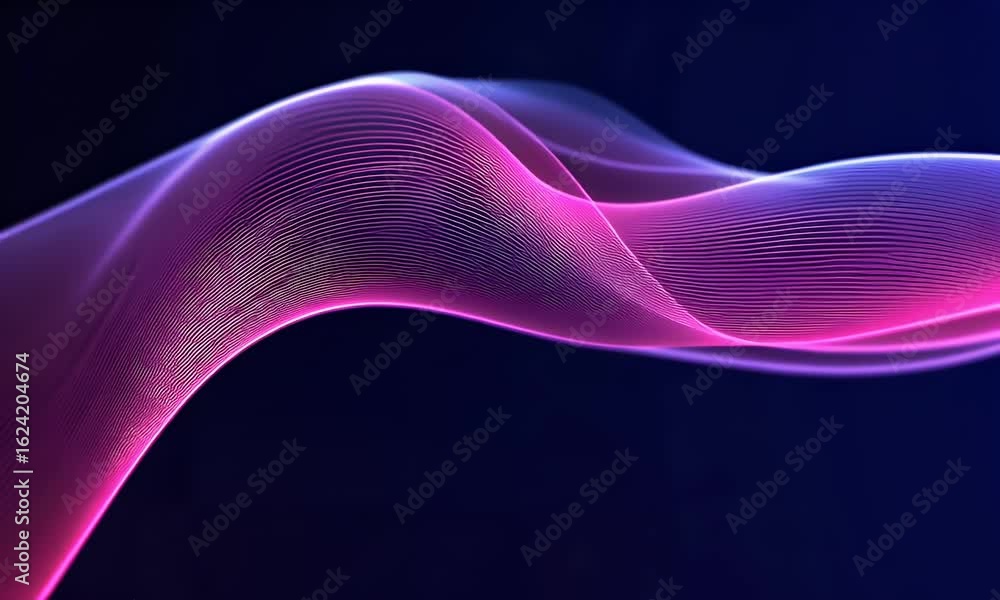 Aufkleber a dark purple background with pink and blue lines of light, creating an abstract wave pattern.