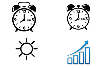 Fototapeta premium Vector art of clocks and business growth icons set isolated on white background