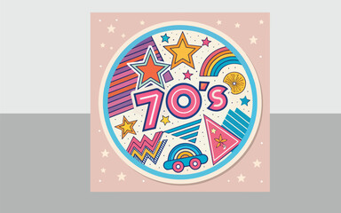 Playful Retro 70s 80s Sticker Graphics – Vibrant Vintage Aesthetic for Trendy Designs