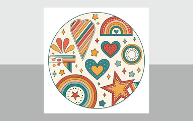 Playful Retro 70s 80s Sticker Graphics – Vibrant Vintage Aesthetic for Trendy Designs