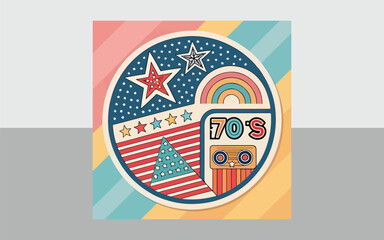 Playful Retro 70s 80s Sticker Graphics – Vibrant Vintage Aesthetic for Trendy Designs