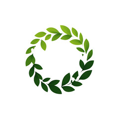 Green leafy wreath on white background