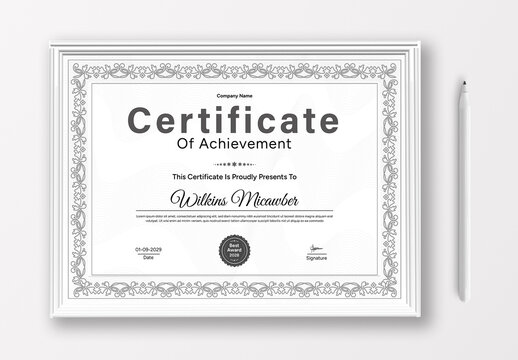 Certificate Of Achievement Layout With Black Border