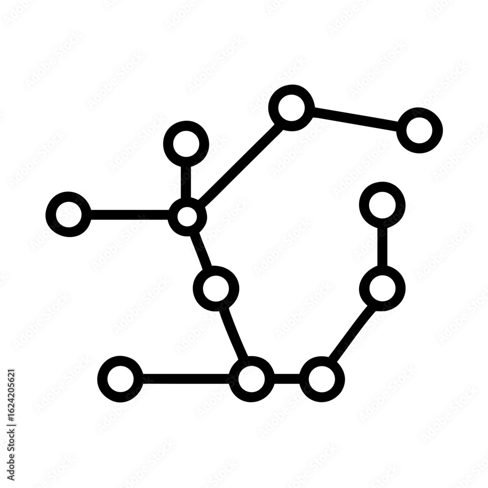 Poster illustration of a network of connected circles with black lines forming a complex geometric pattern 