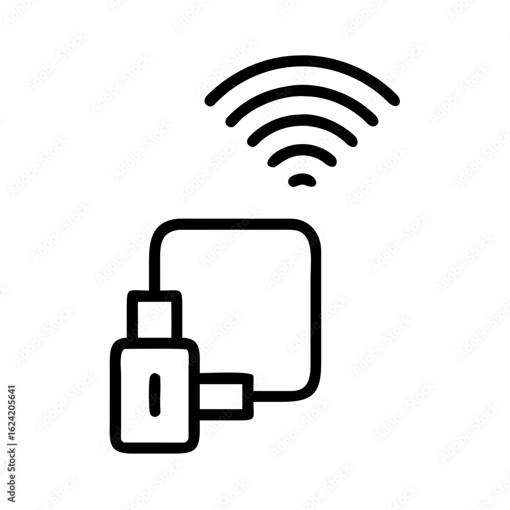 Poster illustration of a media streaming device connected to a screen with a wifi signal above it shown