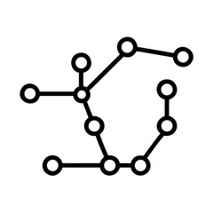 Illustration of a network of connected circles with black lines forming a complex geometric pattern design