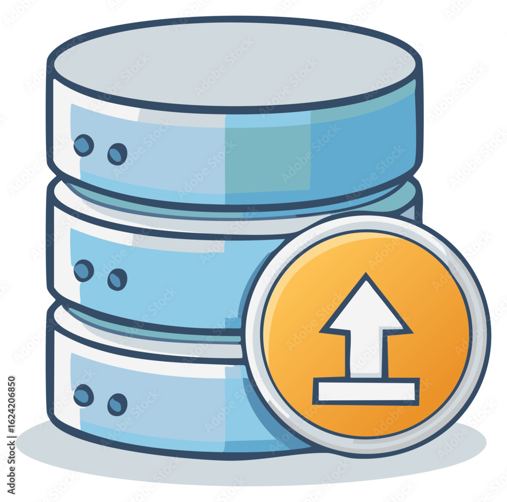 Aufkleber cartoon database upload vector graphic illustration of data transfer storage server