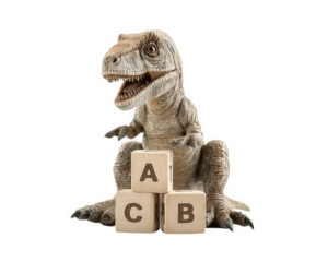 Dinosaur toy alphabet block wooden letter playful educational children learning animal isolated. dinosaur toy sits with wooden alphabet blocks creating playful and educational scene for children