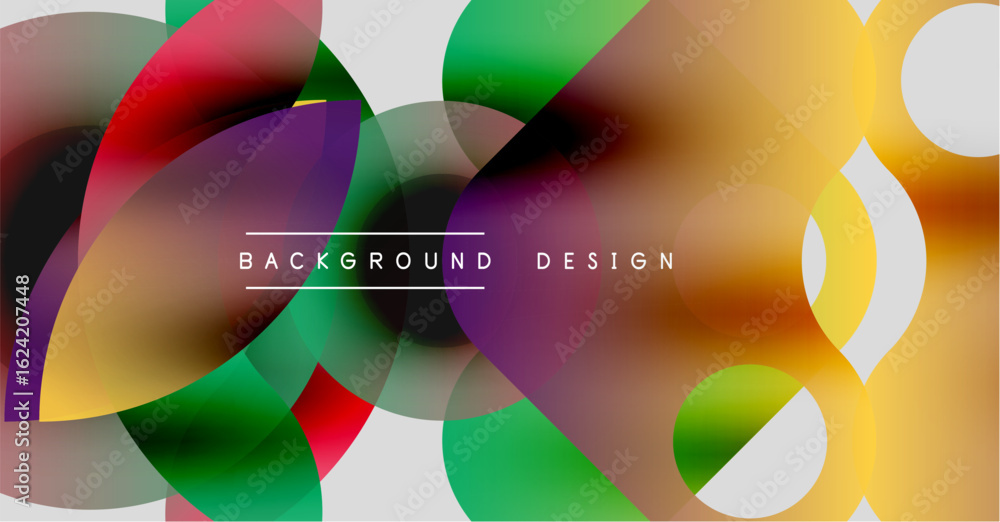 Poster abstract colorful shapes overlap. dynamic composition creates modern visual effect. gradient hues bl