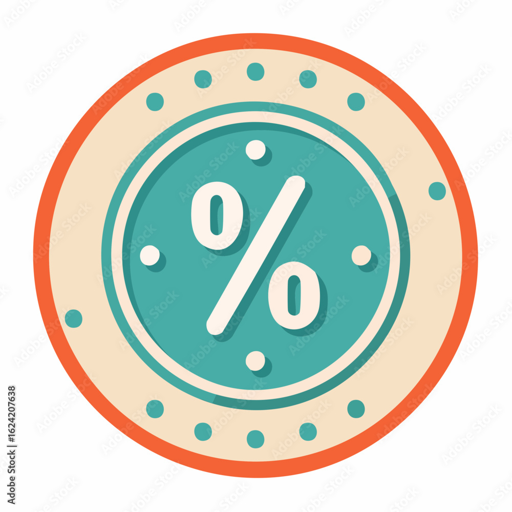 Poster a circular graphic with a percentage symbol in the center, surrounded by dots and concentric circles