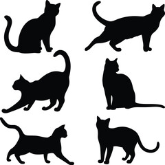 6 Cat Silhouette Bundle Black Cat Vector Clipart Pet Animal Outline EPS Digital Files for Cricut Print Sublimation Crafts