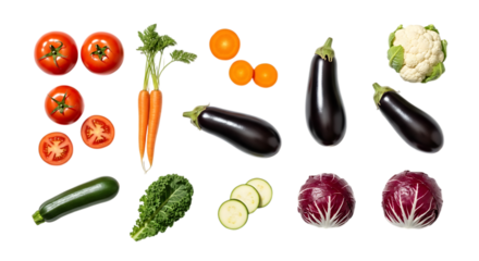 Assortment of fresh vegetables isolated on transparent background