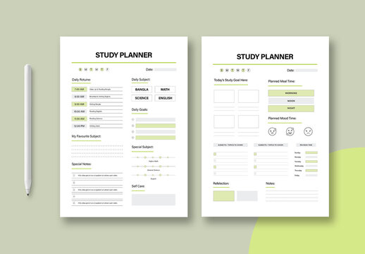 Study Planner Template Layout