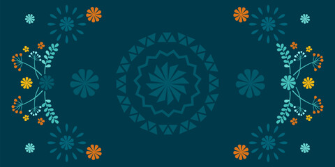 Hispanic heritage month background. Vector web banner, poster, card for social media, networks. Greeting national Hispanic heritage month, pattern on green background.