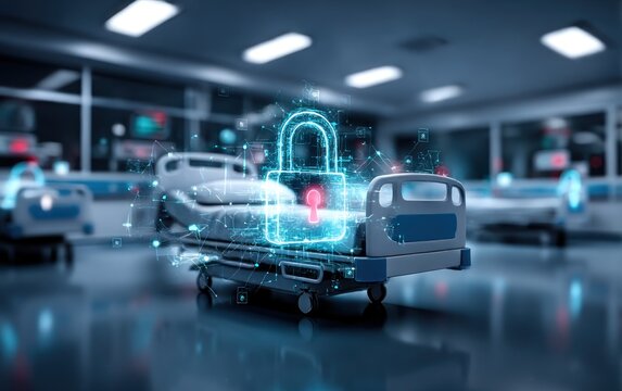 Hospital room with security lock overlay