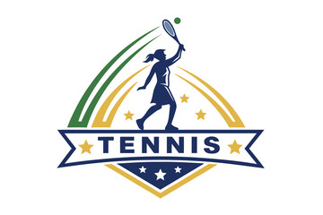 Dynamic silhouette of a female tennis player in action with a winning smash and colorful streaks