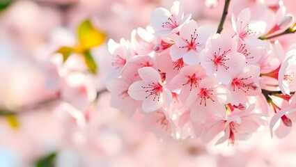 Obraz premium 4K Soft Cherry Blossom Background with Pastel Cream Pink Center and Gentle Romantic Spring Vibe