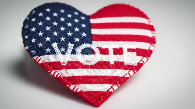 Heart-shaped American flag Vote patch on white background