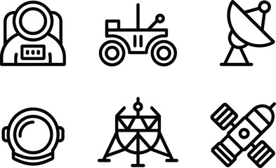 Space Exploration Icon Set Astronaut, Rover, Antenna, Lander, and Satellite © MDABDUS