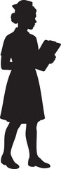 Vector Silhouette of a Nurse in Traditional Uniform Holding Clipboard, Vintage Medical Style

