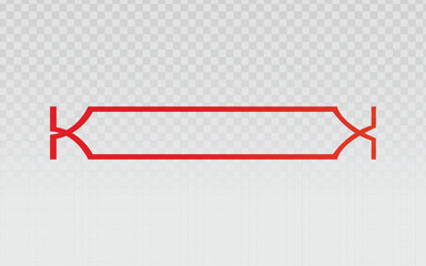 Vector frame with a thin red outline and decorative ends on a transparent background. This versatile design element is ideal for adding titles, text, or logos to websites, presentations, and creative