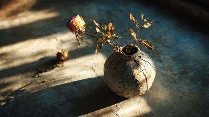 Withered Beauty in a Rustic Vase