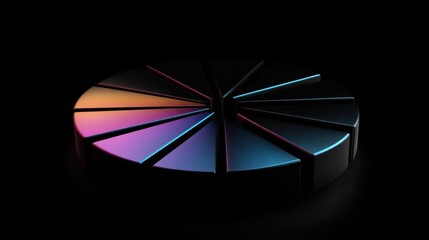 Abstract Colorful Pie Chart on Black Background