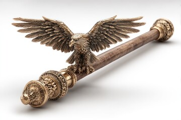 Ornate bronze eagle on wooden rod