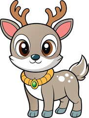 Cute Cartoon Reindeer Vector – Black and White Christmas Deer Character for Kids and Coloring Pages