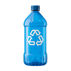 Blue plastic bottle with recycling symbol
