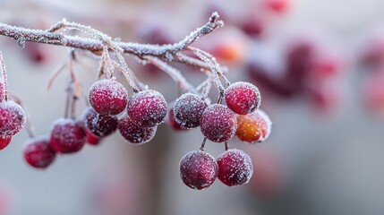 FrostCovered Red Berries on a Winter Morning